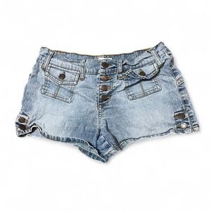 vintage No Boundaries blue denim shorts with button fly and pockets- 27" waist